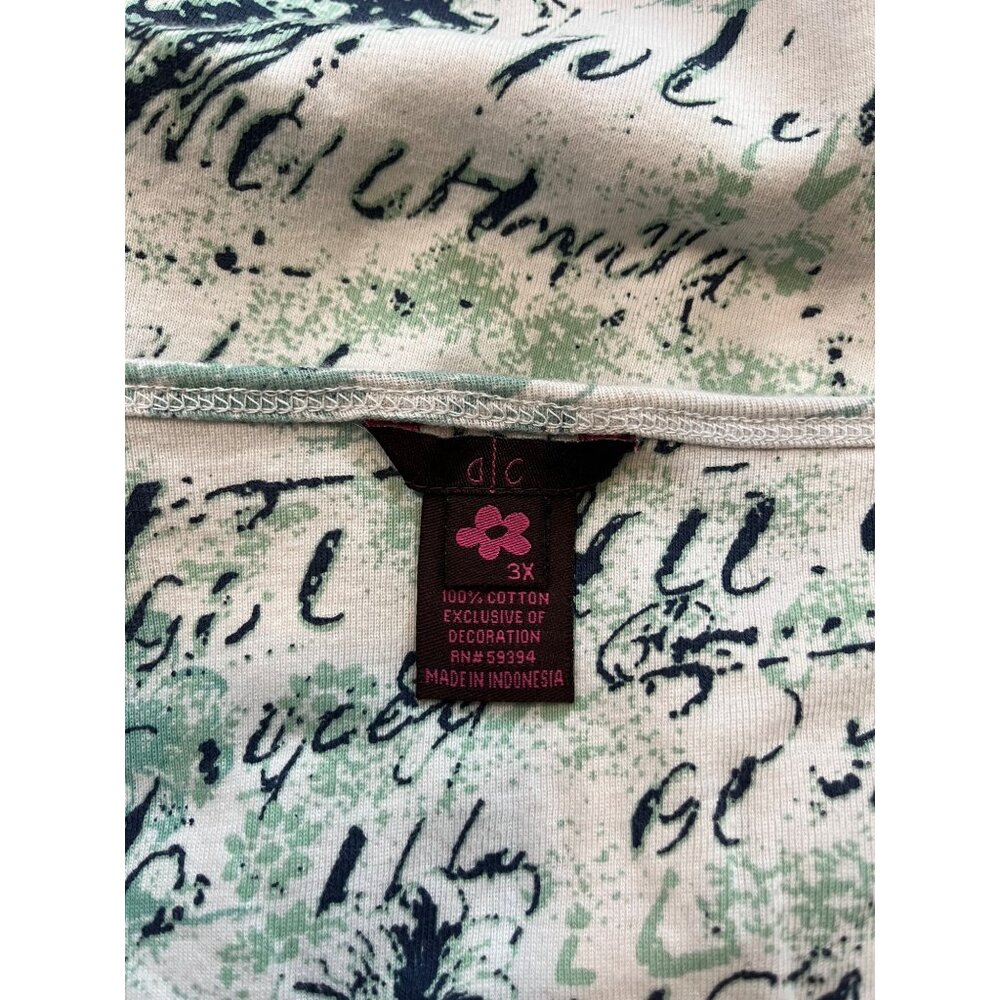 Alc Floral Text Script Top Size 3x Light Green Si… - image 6